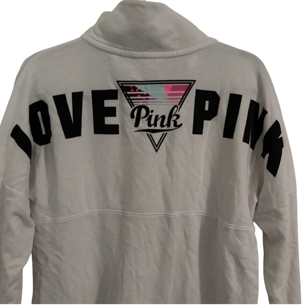 Victoria's Secret PINK White Quarter Snap Pullover Sweatshirt Retro Logo Women S